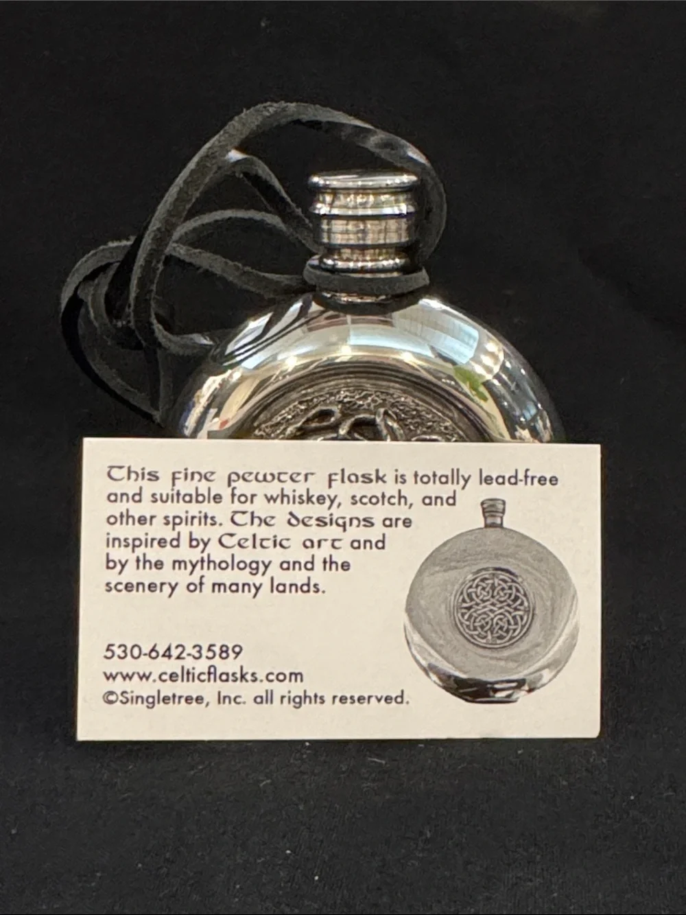 NIB Singletree Octopus Emblem Fine Pewter Flask Necklace - Silver